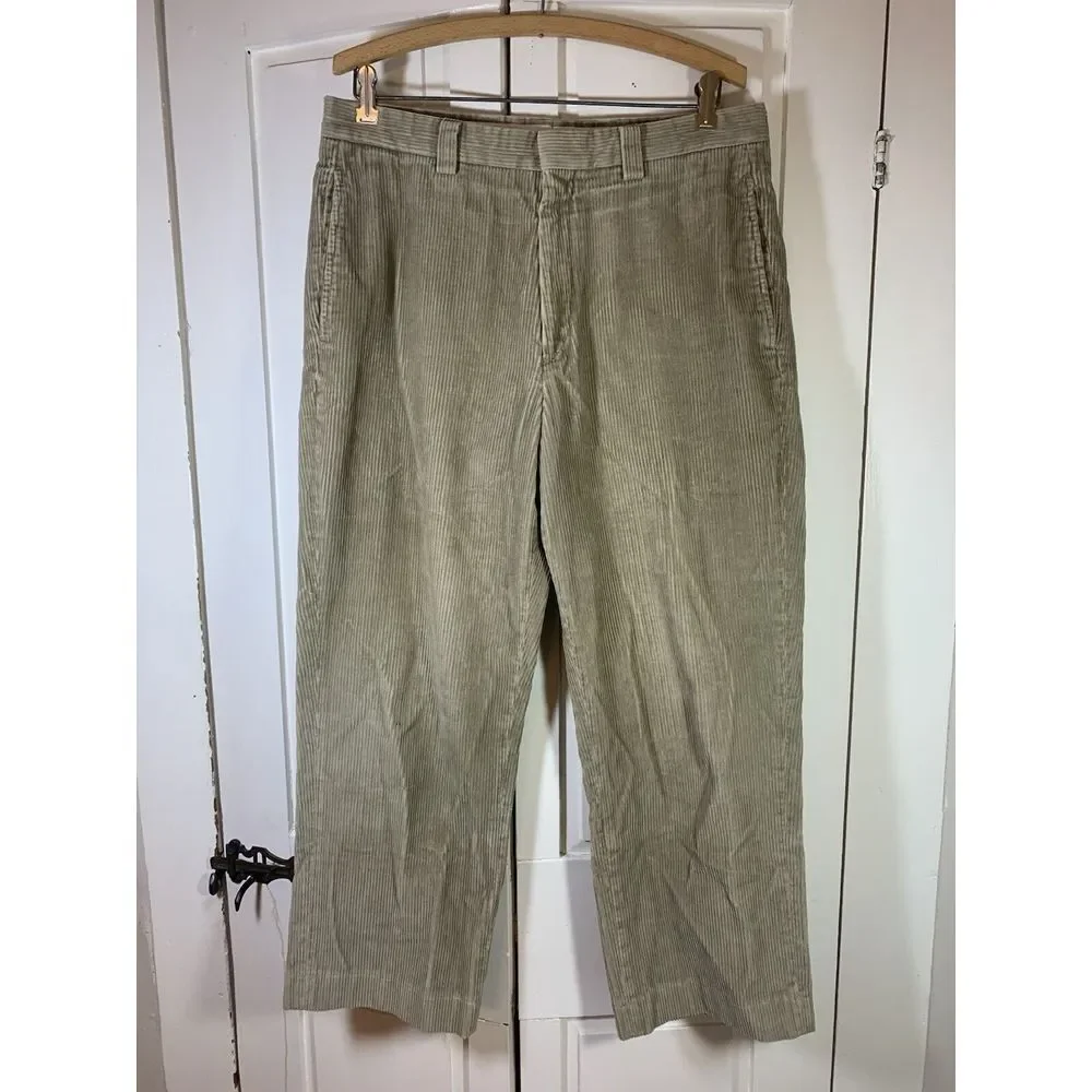 VTG LL Bean Classic Preppy Wide Wale‎ Corduroy Pants 33x25.5 Khaki Neutral 0cx98